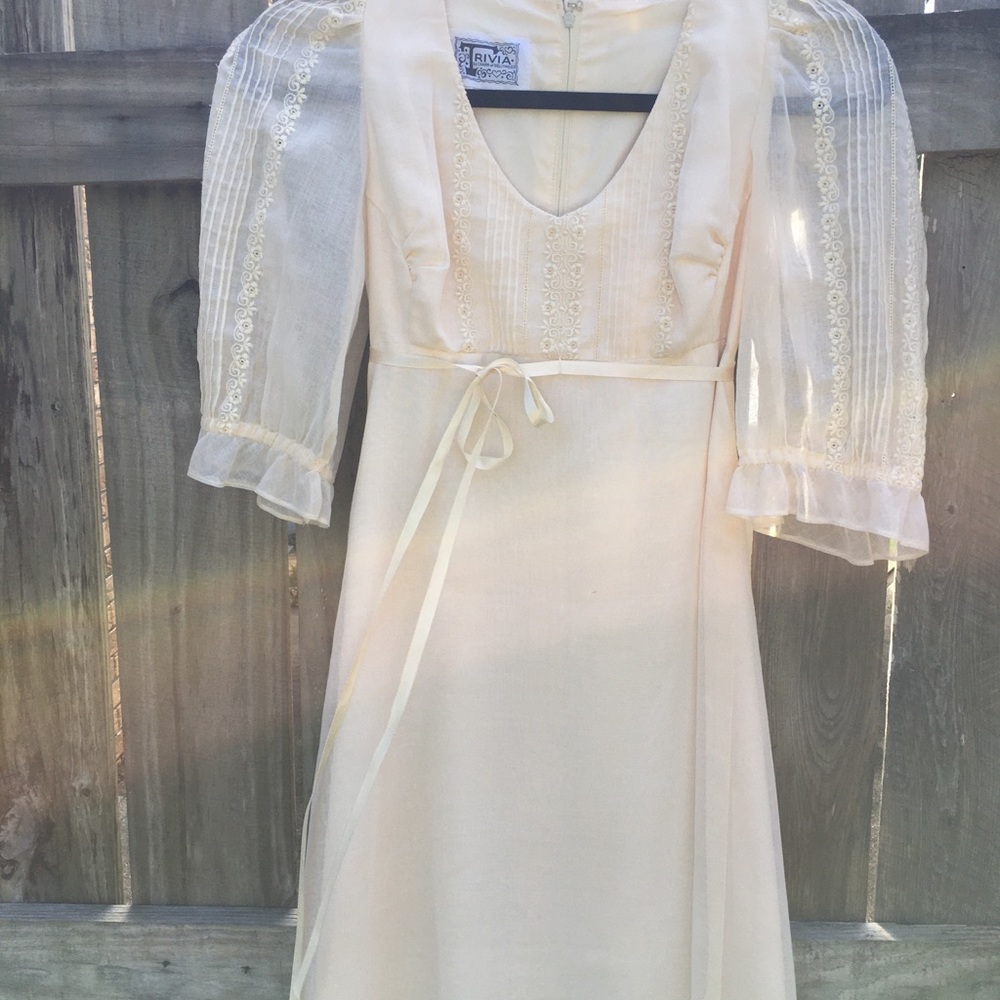 Vintage Prairie White Long Dress Trivia Maxi boho wedding dress 70s 1970 bridal